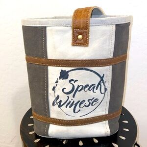 MYRA Bag Cowhide & Canvas Gray & Beige Wine Bag EUC